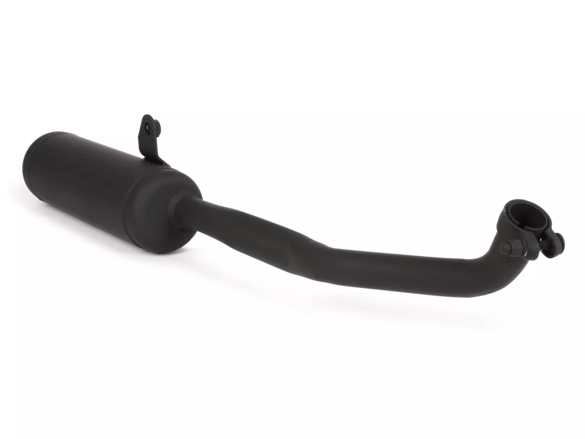 Exhaust -PROMA- CityPower-, thick manifold, connection: Ø22mm- Piaggio Ciao, PX, SI, Bravo - black (suitable for cars with main stand)