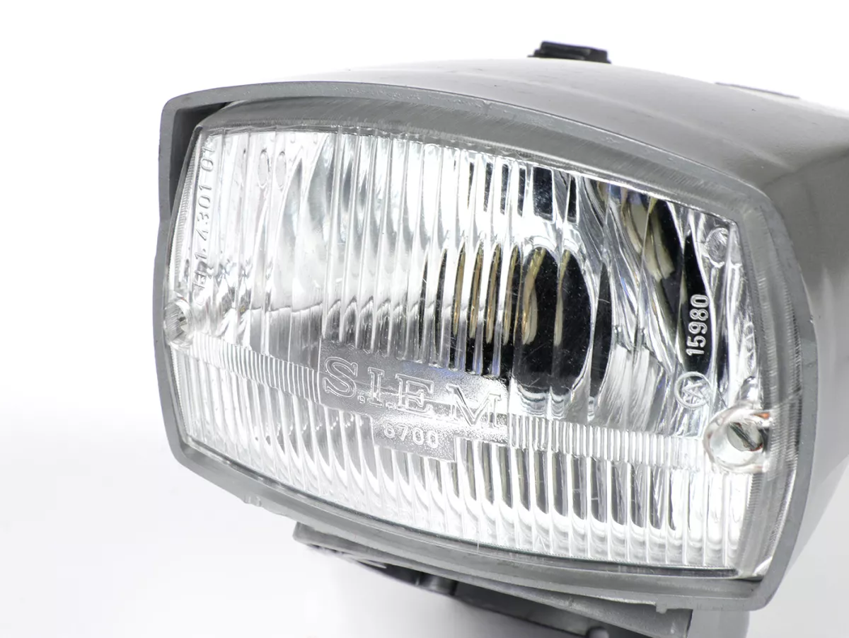 Faro delantero -SIEM- Piaggio Ciao SC gris plata con número de prueba DGM