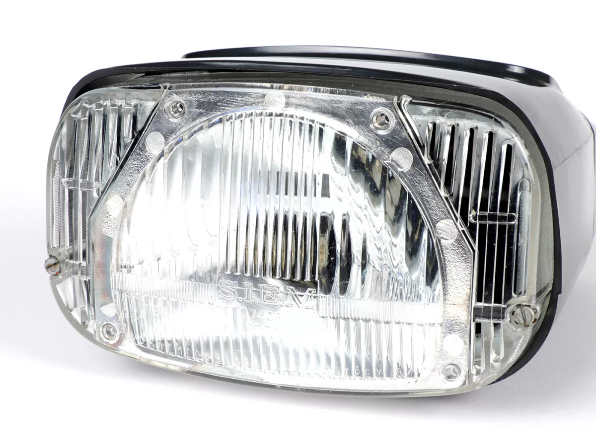 Faro delantero -SIEM- Piaggio Boxer 2 gris mate con número de prueba DGM