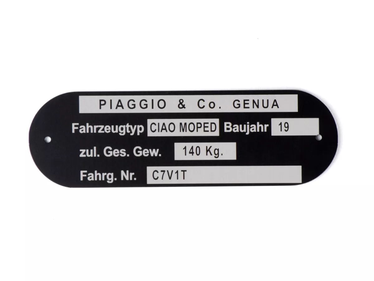 Nameplate -OEM QUALITY- Piaggio & Co Ciao Moped *C7V1T*