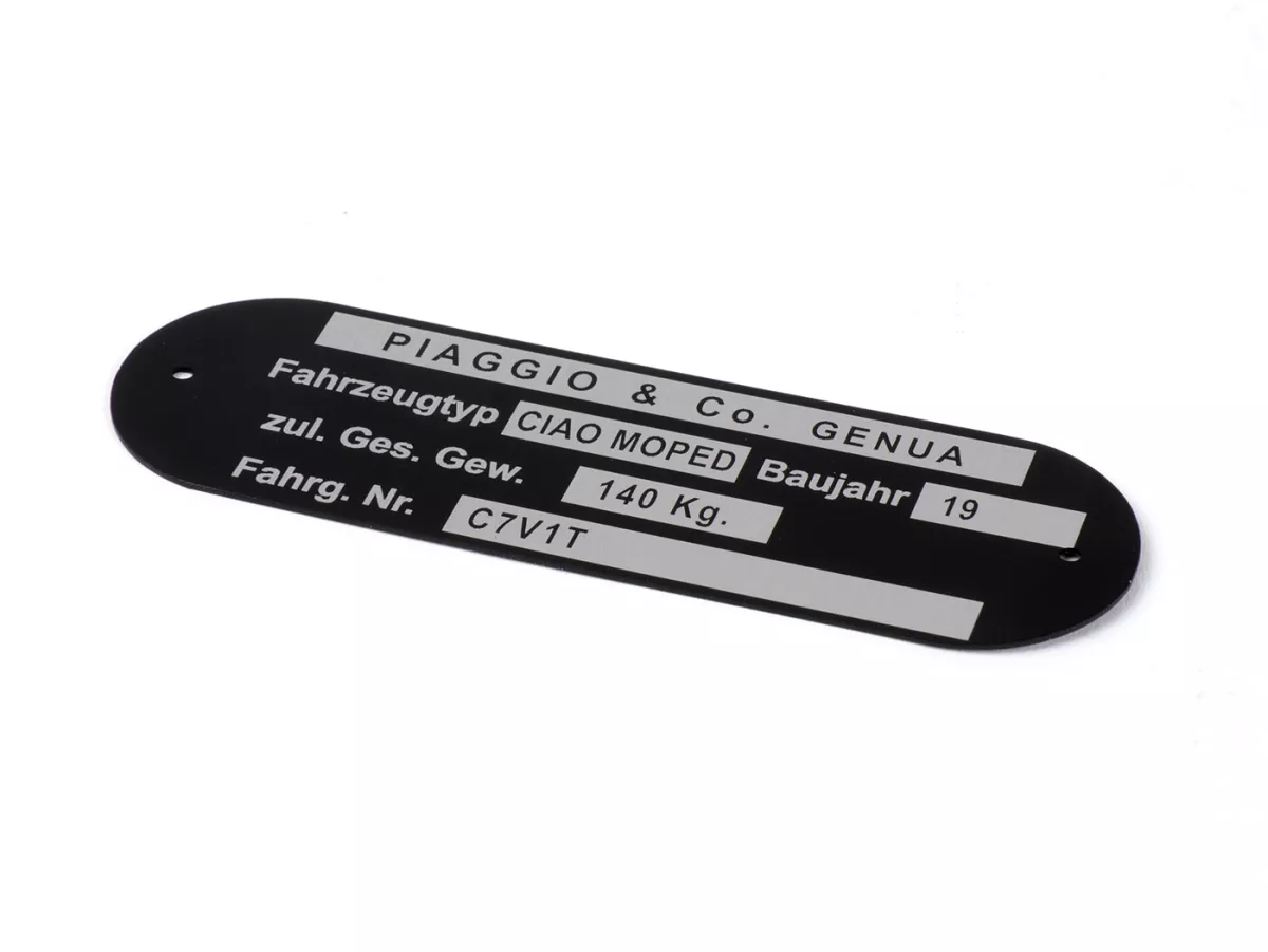 Nameplate -OEM QUALITY- Piaggio & Co Ciao Moped *C7V1T*