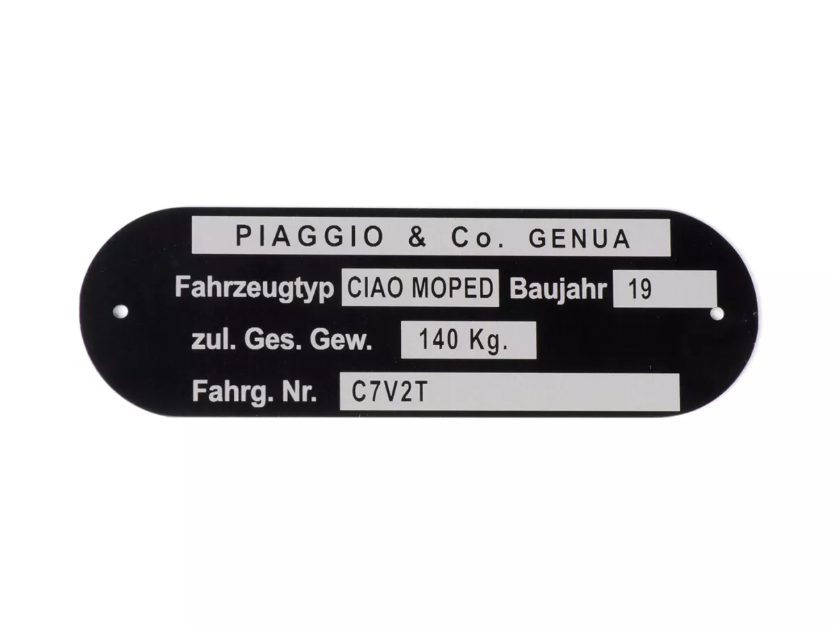 Placa de características -CALIDAD OEM- Ciclomotor Piaggio & Co Ciao *C7V2T*