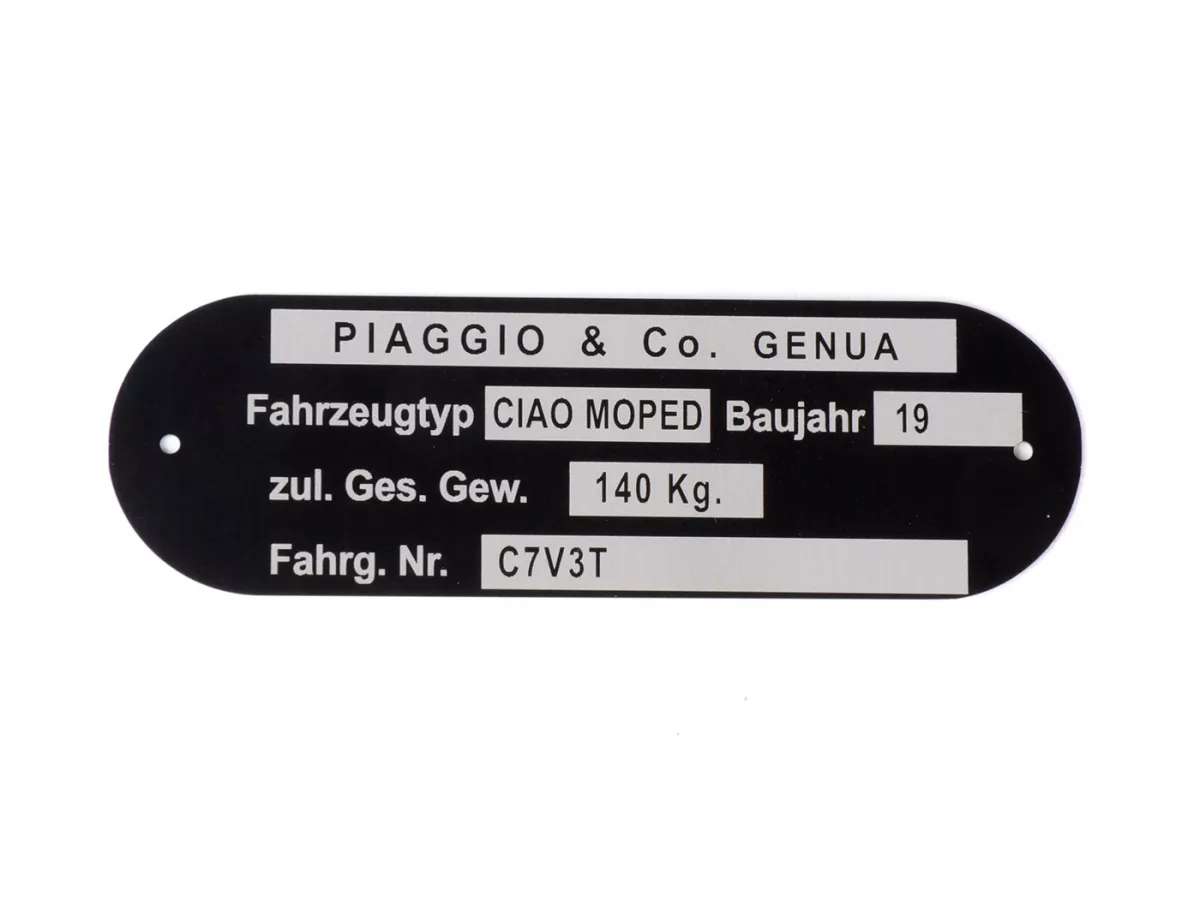 Nameplate -OEM QUALITY- Piaggio & Co Ciao Moped *C7V3T*