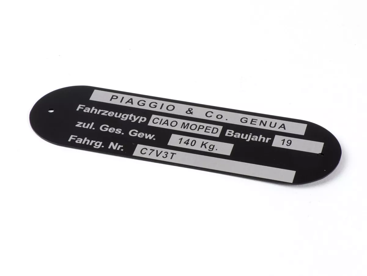 Nameplate -OEM QUALITY- Piaggio & Co Ciao Moped *C7V3T*