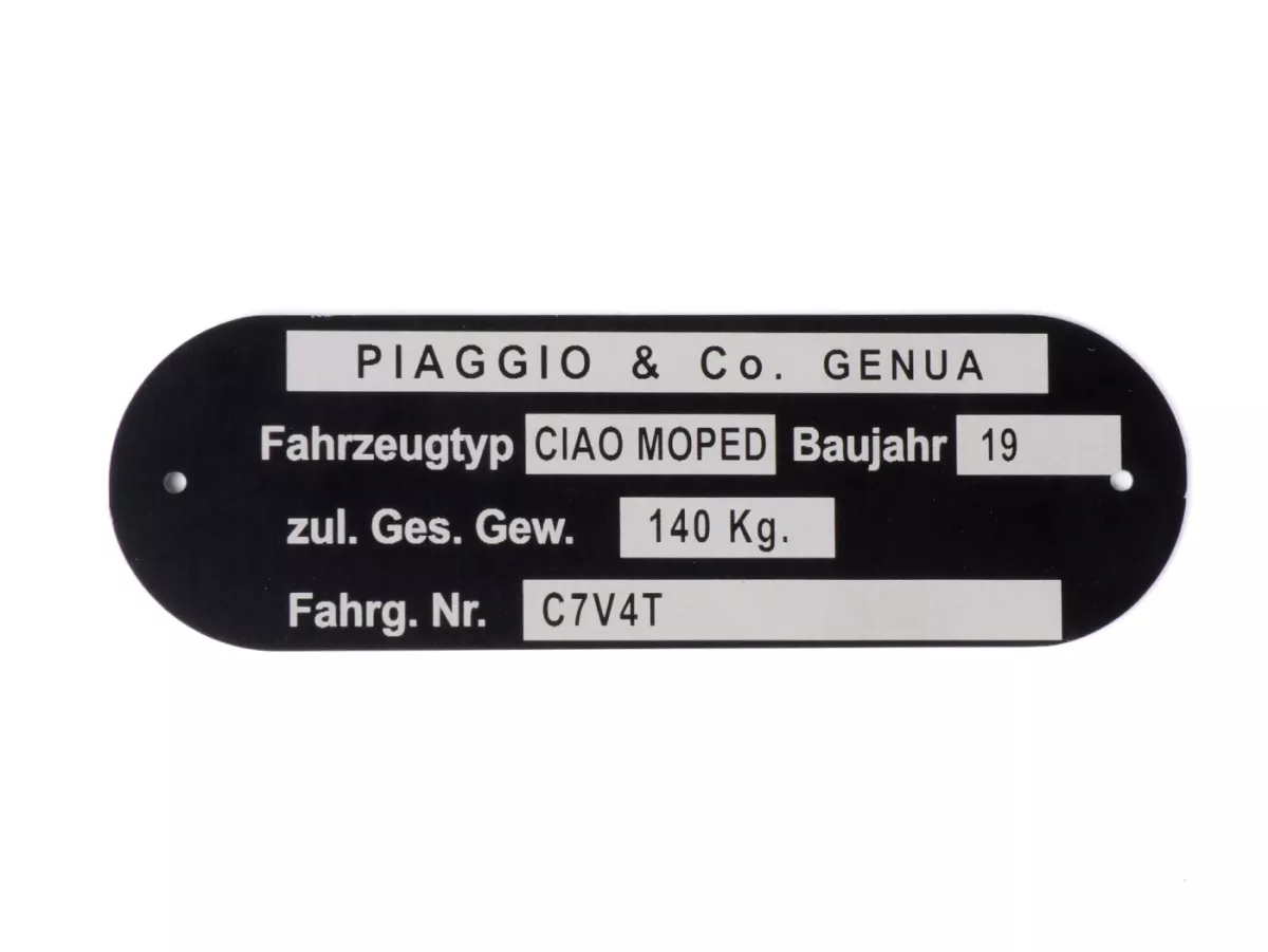 Nameplate -OEM QUALITY- Piaggio & Co Ciao Moped *C7V4T*