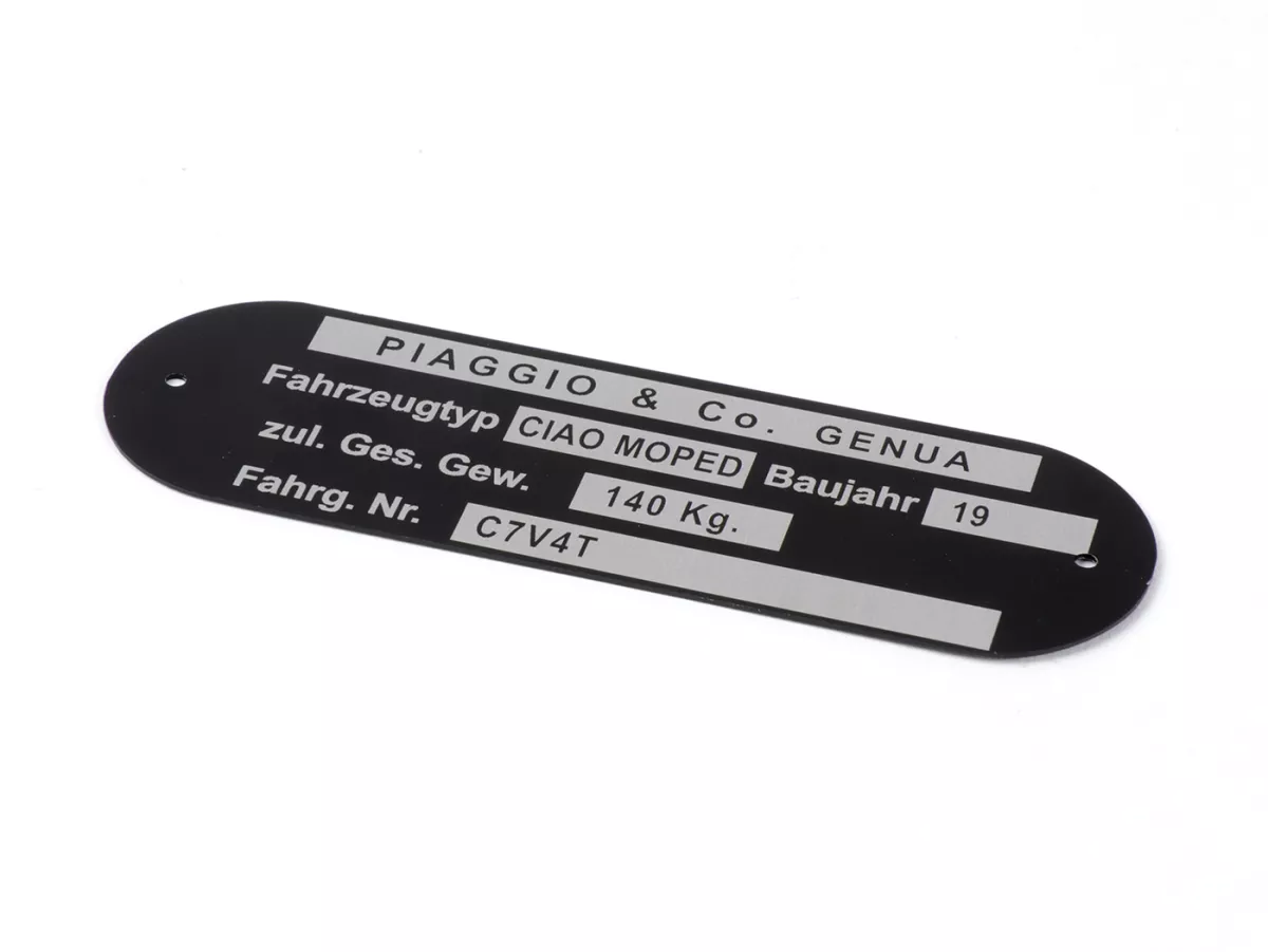 Nameplate -OEM QUALITY- Piaggio & Co Ciao Moped *C7V4T*