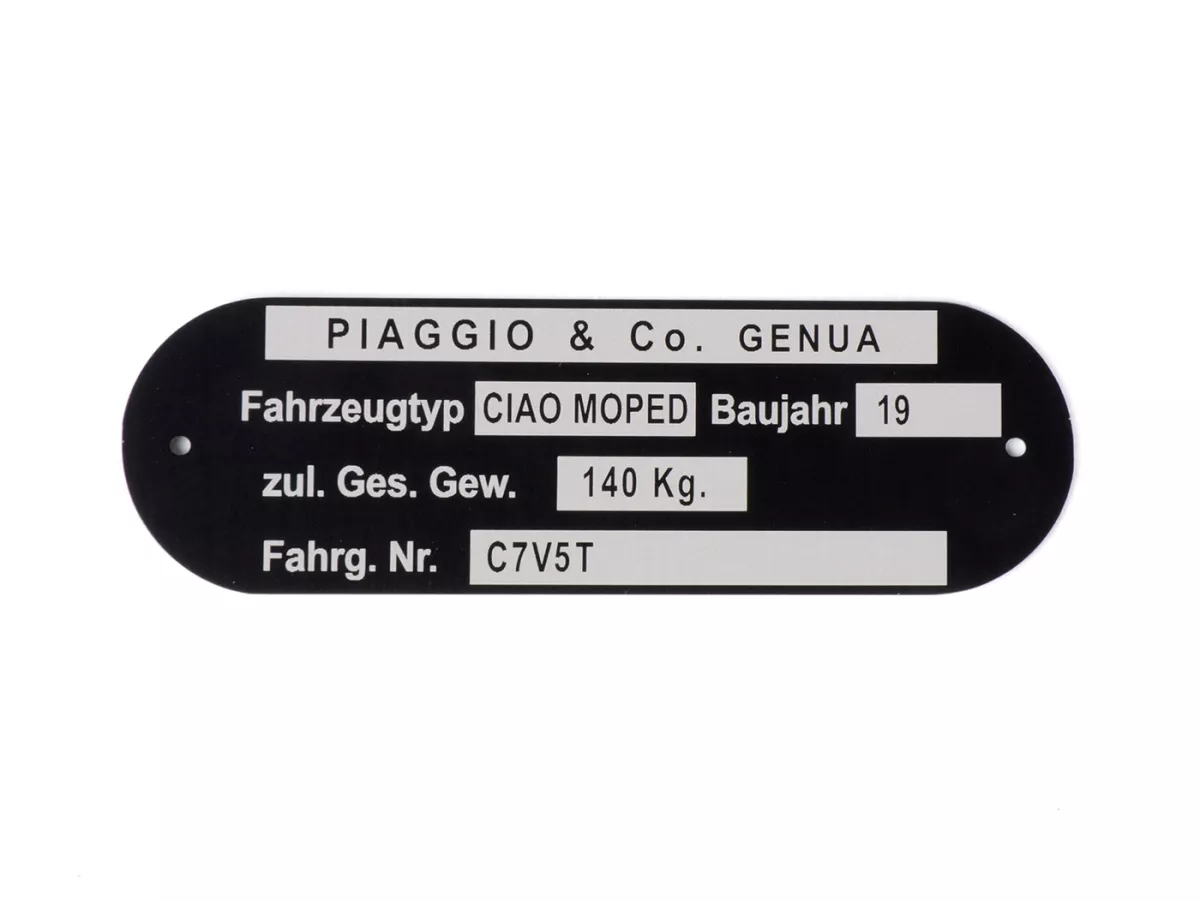 Nameplate -OEM QUALITY- Piaggio & Co Ciao Moped *C7V5T*