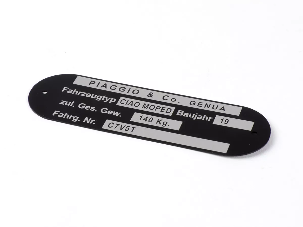 Nameplate -OEM QUALITY- Piaggio & Co Ciao Moped *C7V5T*