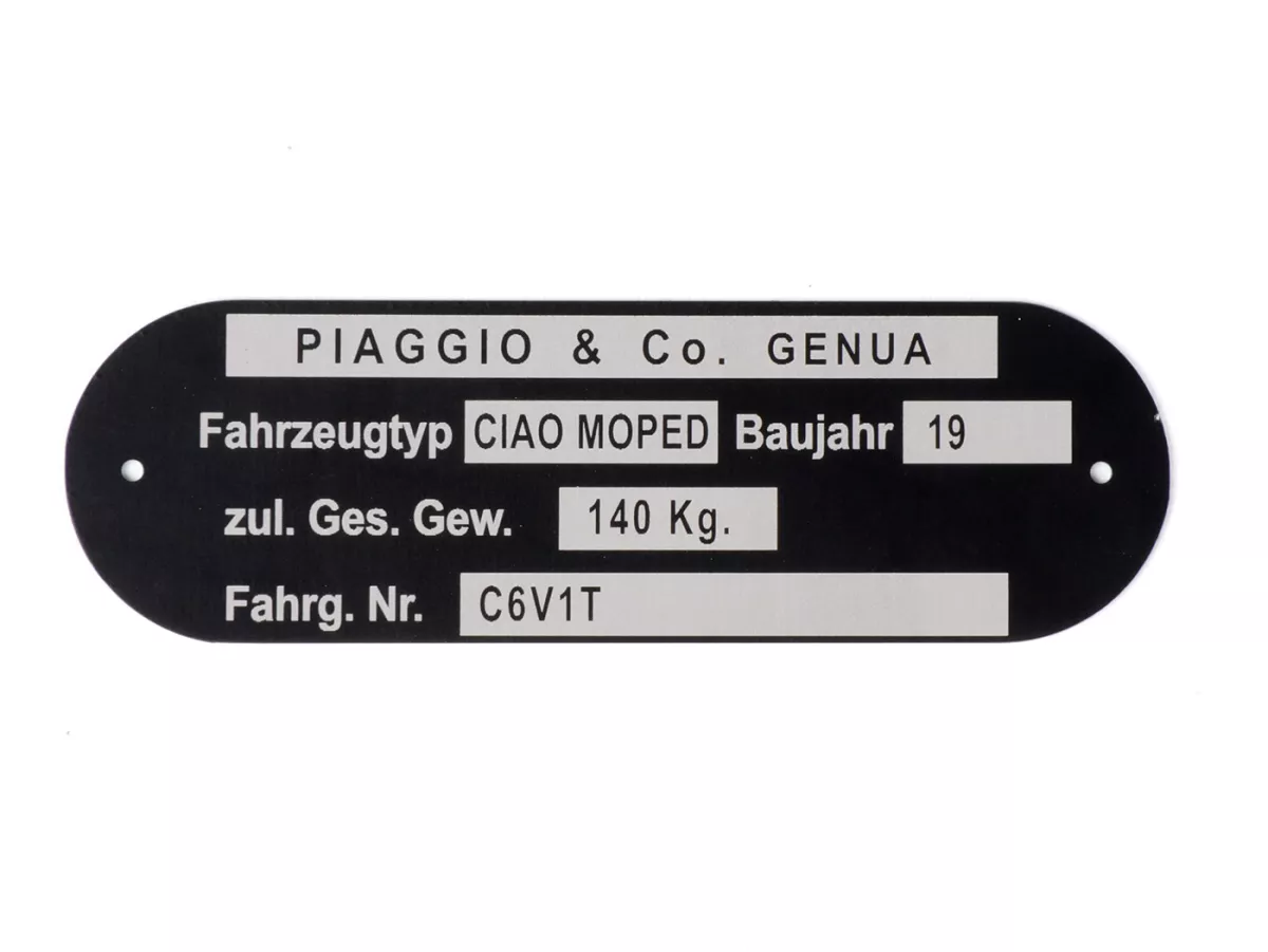Nameplate -OEM QUALITY- Piaggio & Co Ciao Moped *C6V1T*
