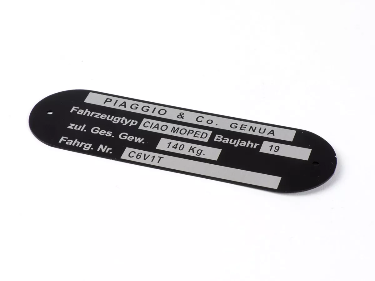 Nameplate -OEM QUALITY- Piaggio & Co Ciao Moped *C6V1T*