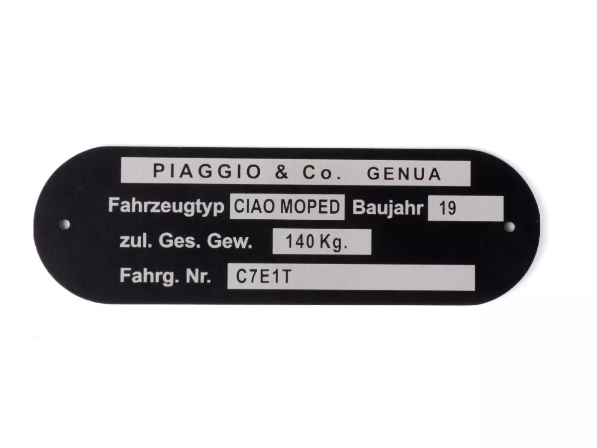 Nameplate -OEM QUALITY- Piaggio & Co Ciao Moped *C7E1T*