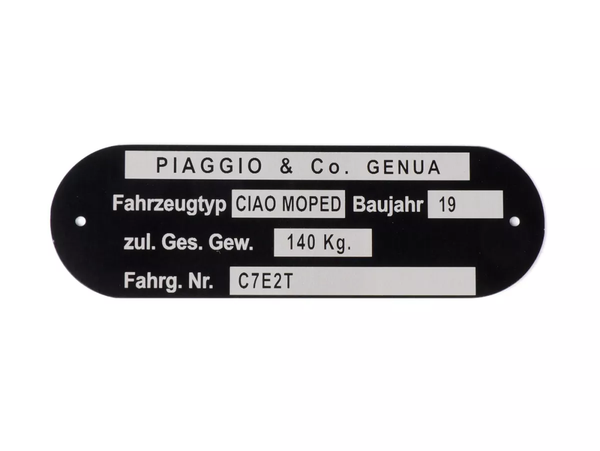 Nameplate -OEM QUALITY- Piaggio & Co Ciao Moped *C7E2T*