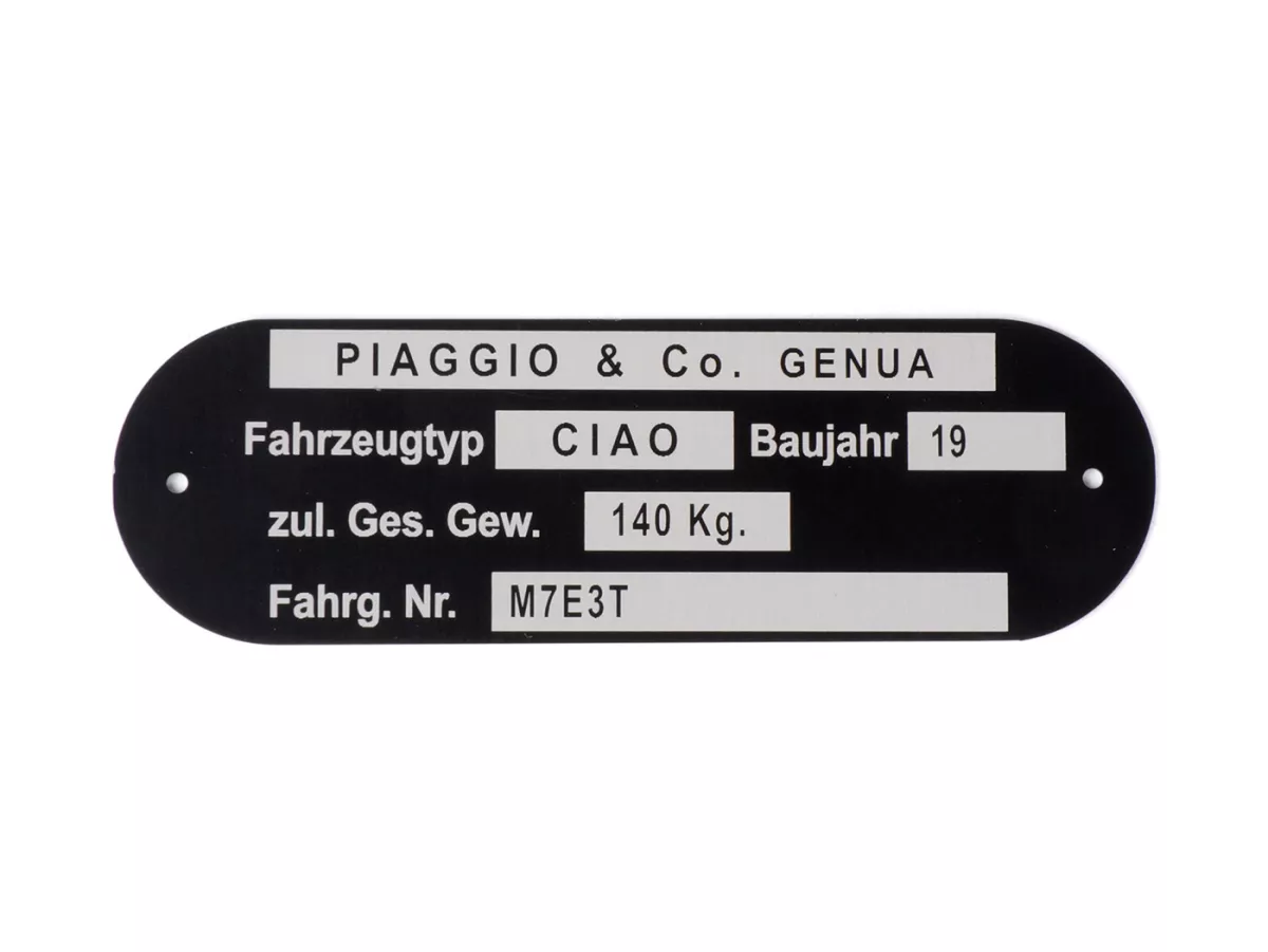 Nameplate -OEM QUALITY- Piaggio & Co Ciao  *M7E3T*