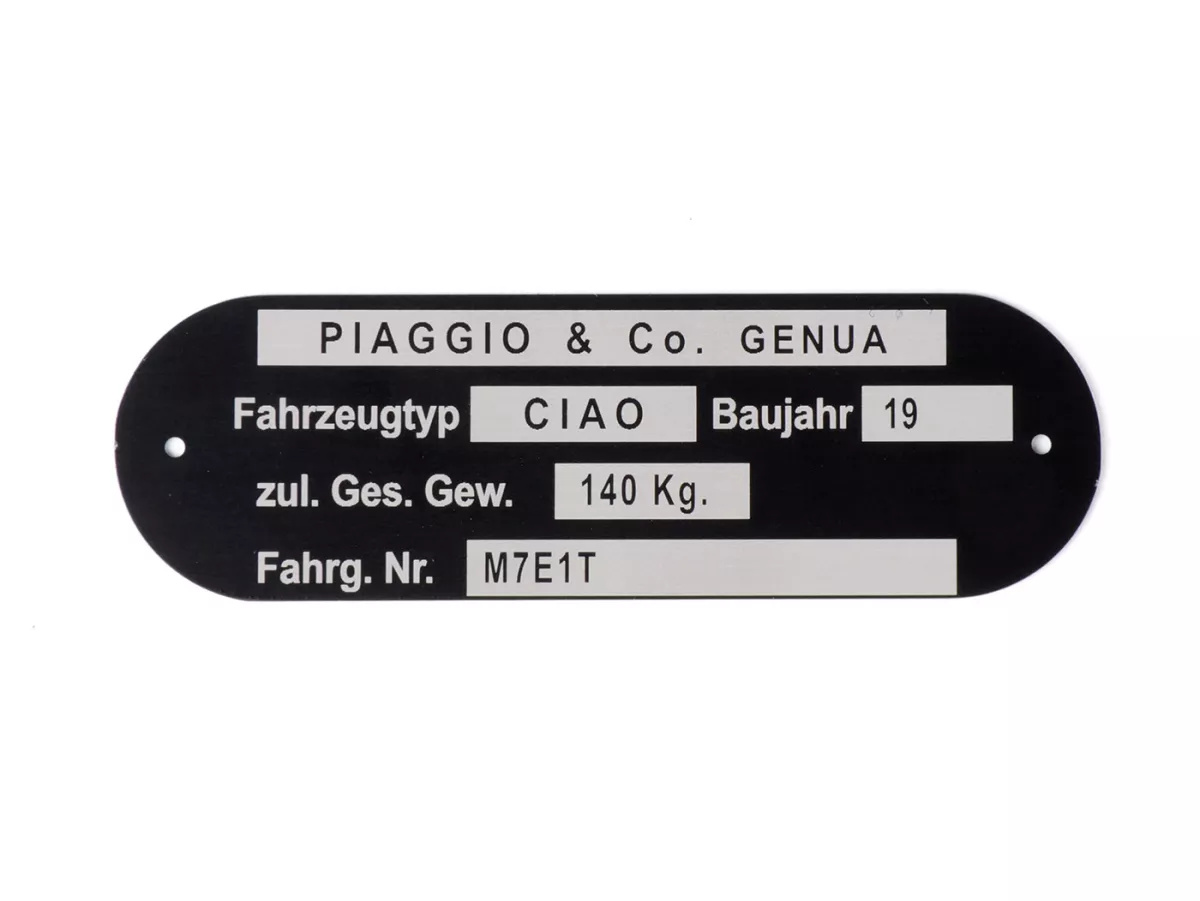 Nameplate -OEM QUALITY- Piaggio & Co Ciao  *M7E1T*