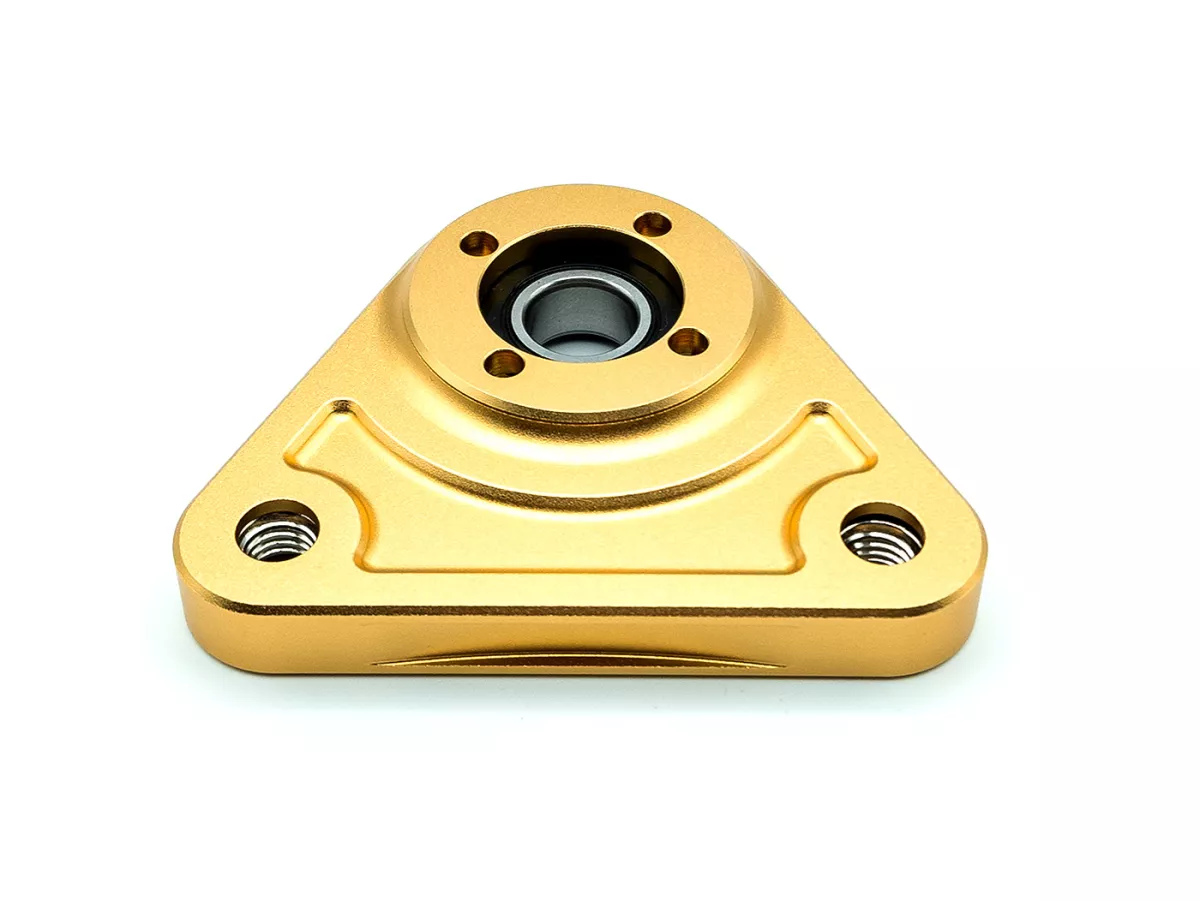 Placa rodamiento triángulo rueda trasera -MC PROPARTS- Piaggio Bravo, Ciao, Si CNC Aluminio -Oro-