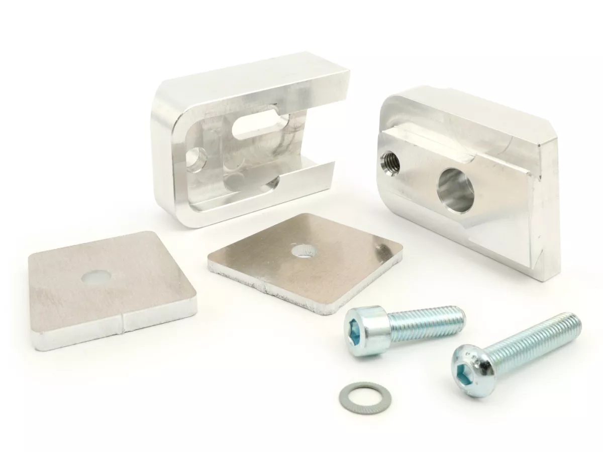 Dudukan peredam kejut bagian atas/rangka -CMD Silent Scorpion- Vespa Largeframe (PX, Sprint, Rally, GT/GTR, TS, Super, VBA, VBB, VNA, VNB) - slide penahan dua bagian (dapat disetel 0-15mm, juga untuk ban lebar) menggantikan spacer