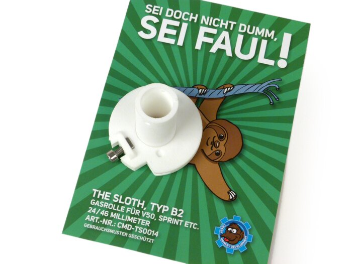 Poulie commande accélérateur - gaz rapide -CMD TheSloth (type B2, 21/46mm)- Vespa sans clignotants embout guidon - Vespa V50, V90, SS50, SS90, PV125, ET3, Rally, Sprint, TS, GT, GTR, SS180 - Ø=21mm