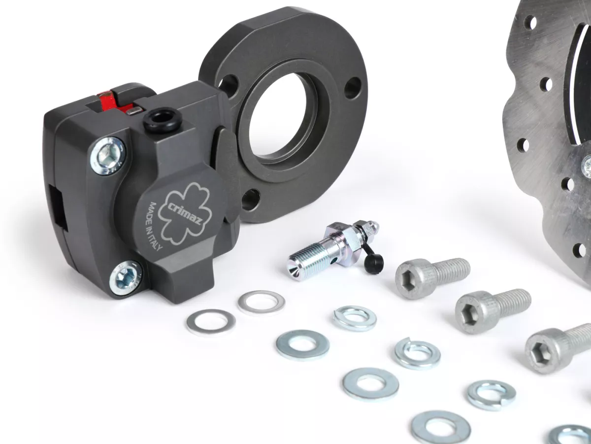 Juego de freno de disco trasero -CRIMAZ- Vespa Smallframe V50, PV125, ET3, PK, ETS - se requiere llanta de Vespa ET2/ET4