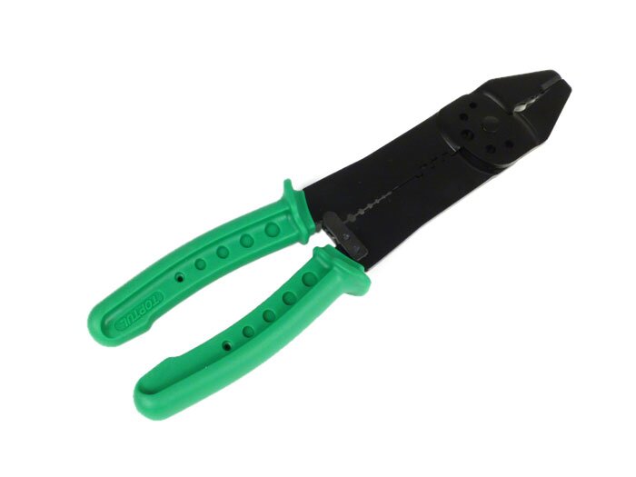 Pince à sertir universelle -TOPTUL- à la fois pince à dénuder (-6,0mm²), coupe-câble et coupe-boulon (-M5)
