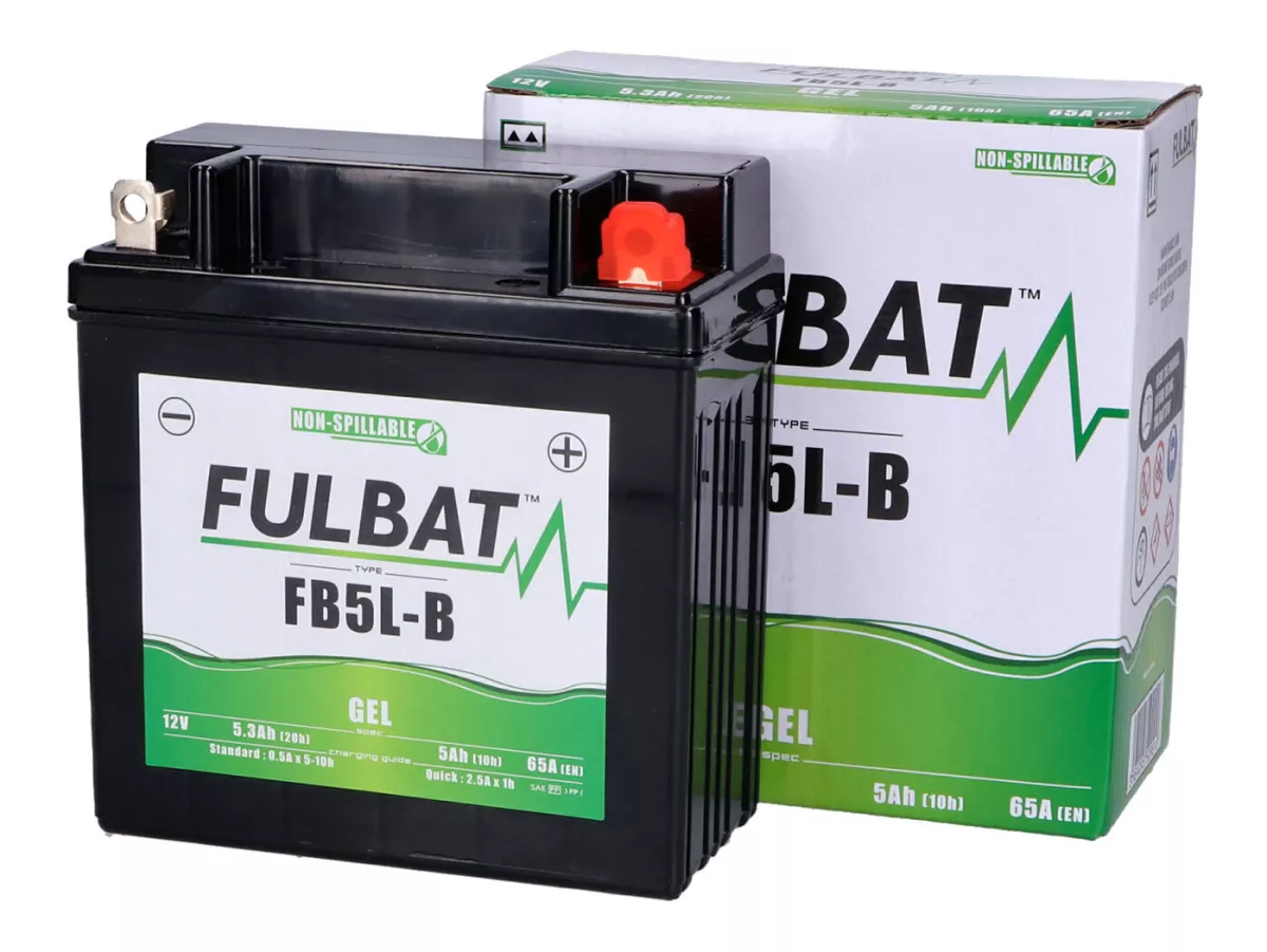 Batería (gel), sin mantenimiento -FULBAT FB5L-B, 12N5-3B (sustituye 12N5.5-3B), 12V, 5Ah (sustituye 5.5Ah) 120x60x130mm - Vespa PX antigua (hasta 1984) - PX80, PX125, PX200, PK50 automática, TPH80