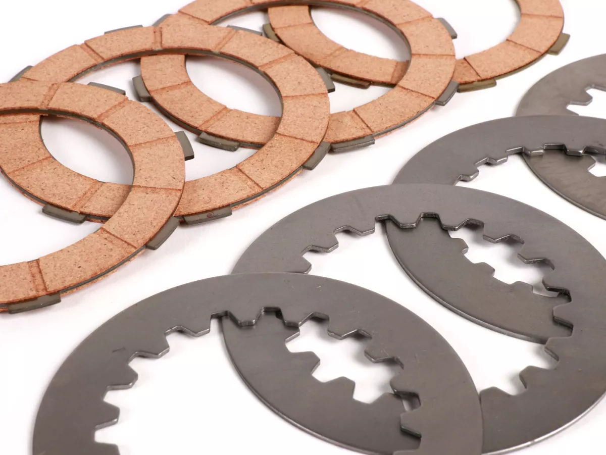 Clutch friction plate set incl. steel plates -FERODO 'Standard' Vespa Cosa2- suitable for standard clutch basket of Vespa Cosa2/FL (1992-), PX (1995-), Superstrong, Scooter & Service, MMW, Ultrastrong - 4 plates