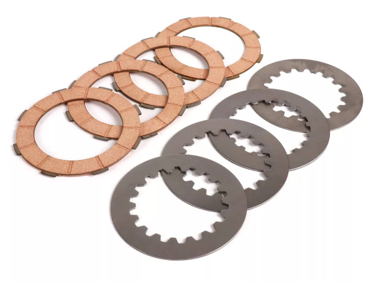 Clutch friction plate set incl. steel plates -FERODO 'Standard' Vespa Cosa2- suitable for standard clutch basket of Vespa Cosa2/FL (1992-), PX (1995-), Superstrong, Scooter & Service, MMW, Ultrastrong - 4 plates