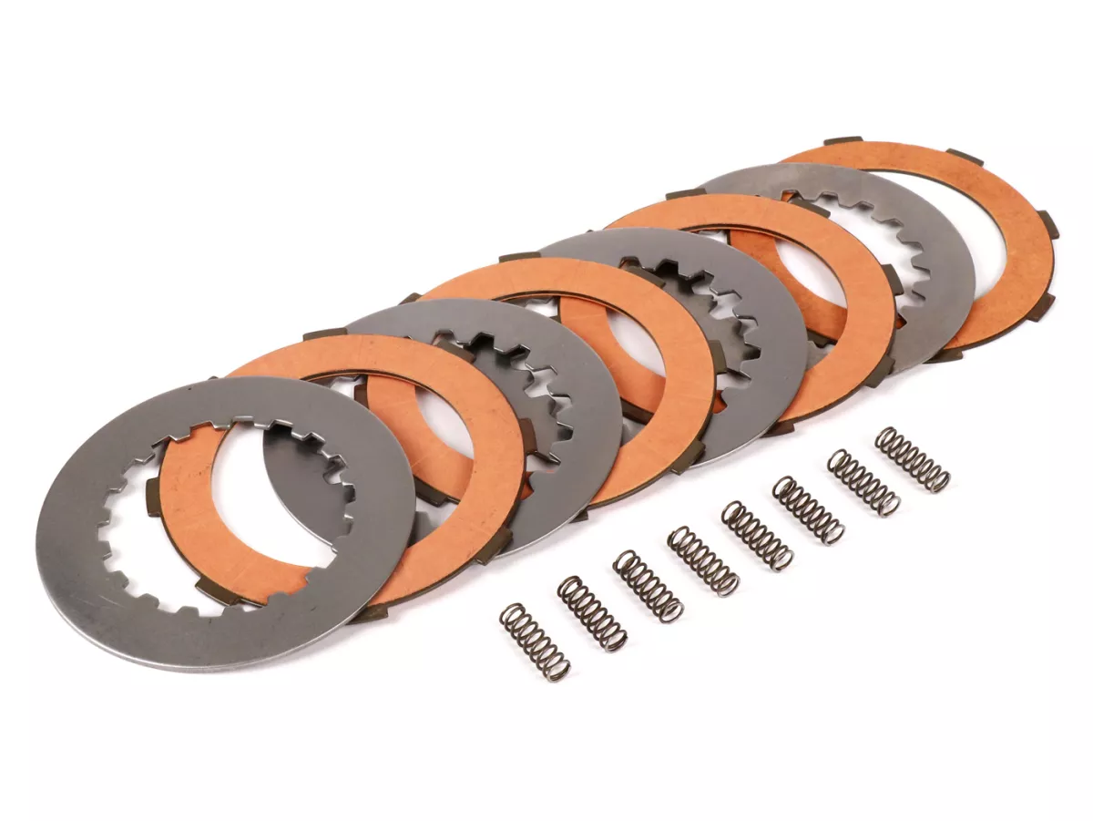 Clutch friction plate set incl. steel plates incl. 8 springs -FERODO 'Race 'High Performance Carbon' Vespa Cosa2- suitable for standard clutch basket of Vespa Cosa2/FL (1992-), PX (1995-), Superstrong, Scooter & Service, MMW, Ultrastrong - 4 plates