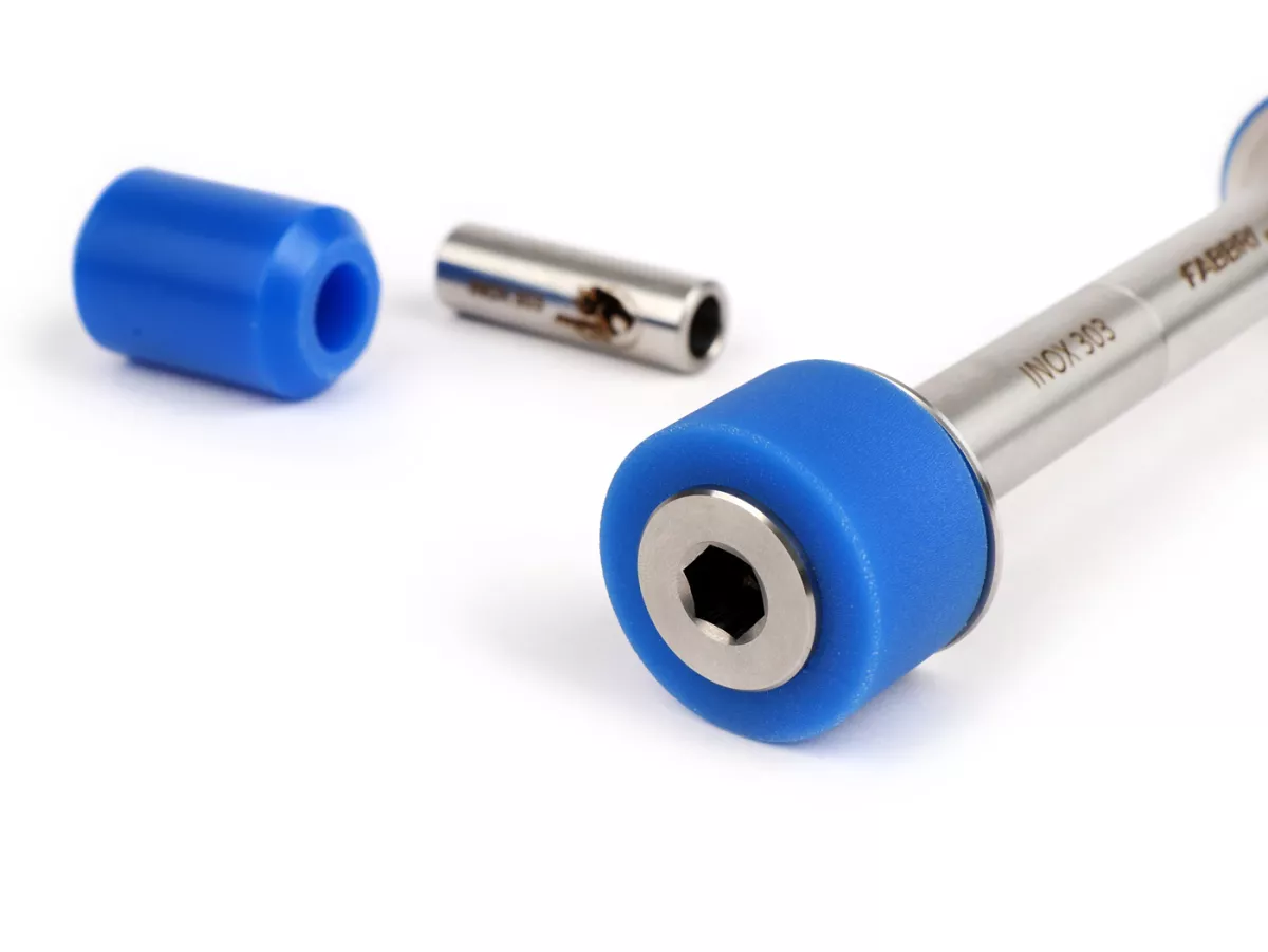 Silentblock motor -FABBRI RACING blauw, roestvrij staal/polyurethaan, 60 sha (Shore) voor Quattrini C1, C2 motorhuizen- Vespa V50, V90, SS50, SS90, PV125, ET3, PK S, PK XL