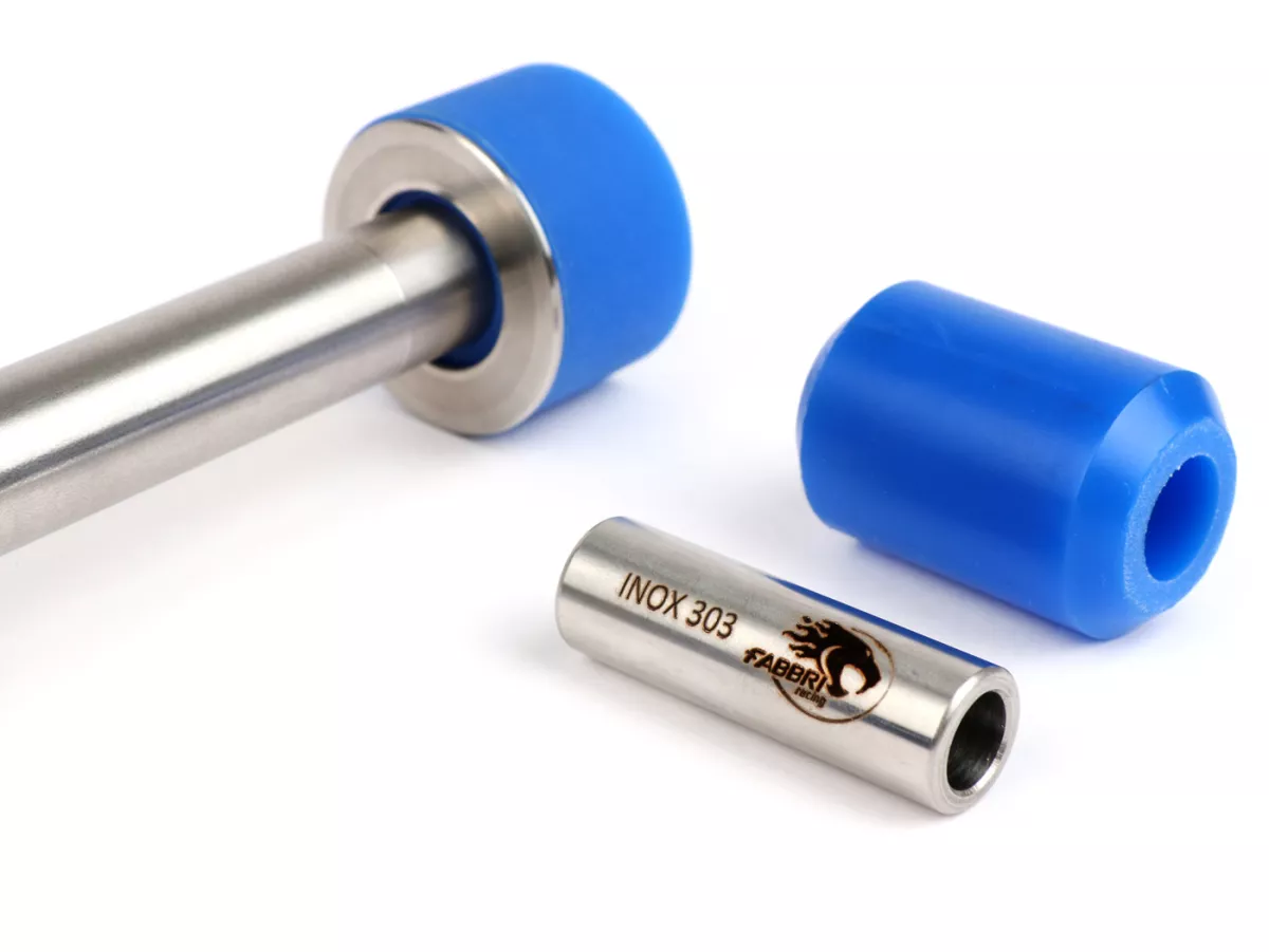 Silentblock motor -FABBRI RACING blauw, roestvrij staal/polyurethaan, 60 sha (Shore) voor Quattrini C1, C2 motorhuizen- Vespa V50, V90, SS50, SS90, PV125, ET3, PK S, PK XL