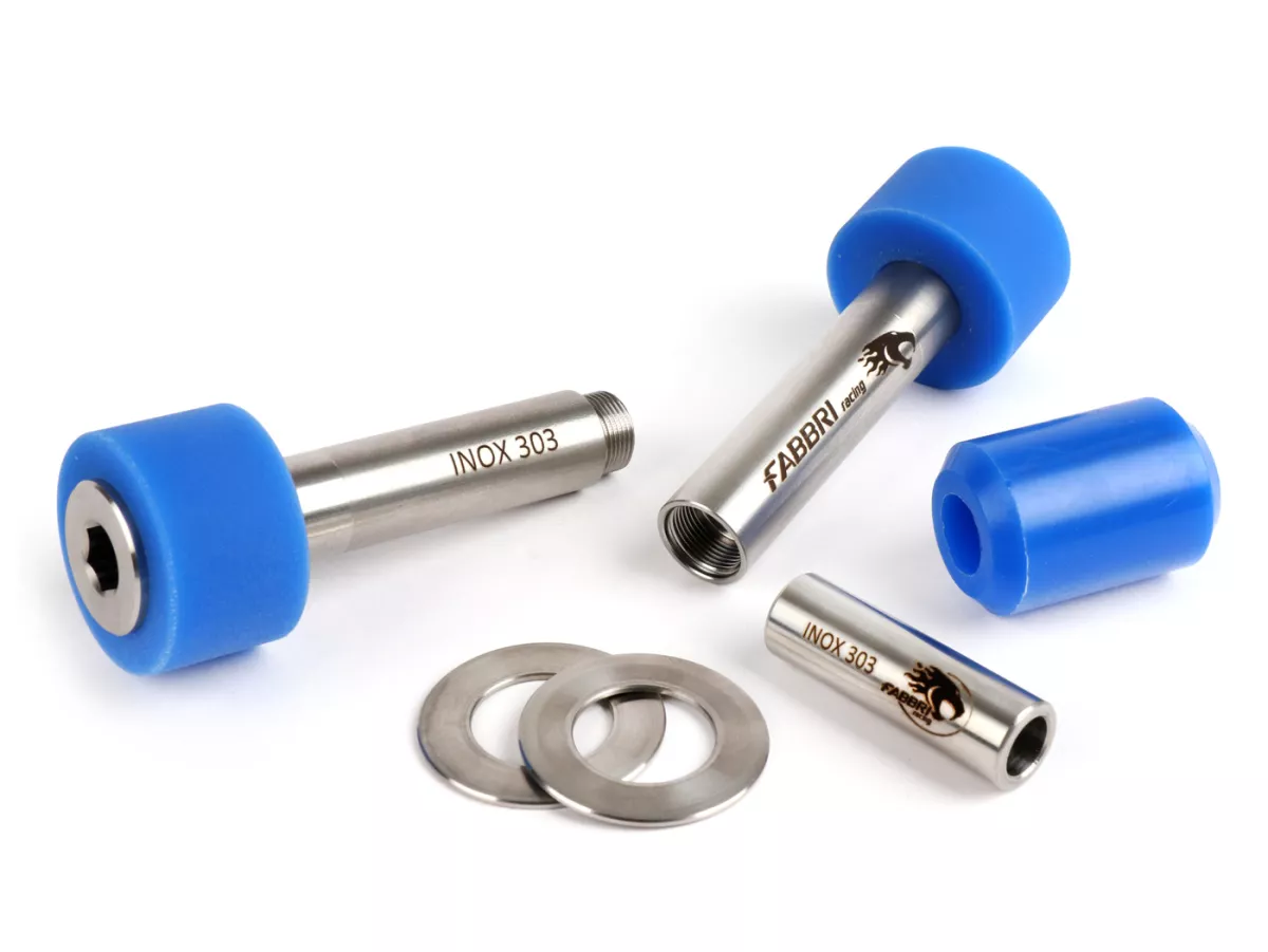 Silentblock motor -FABBRI RACING blauw, roestvrij staal/polyurethaan, 60 sha (Shore) voor Quattrini C1, C2 motorhuizen- Vespa V50, V90, SS50, SS90, PV125, ET3, PK S, PK XL