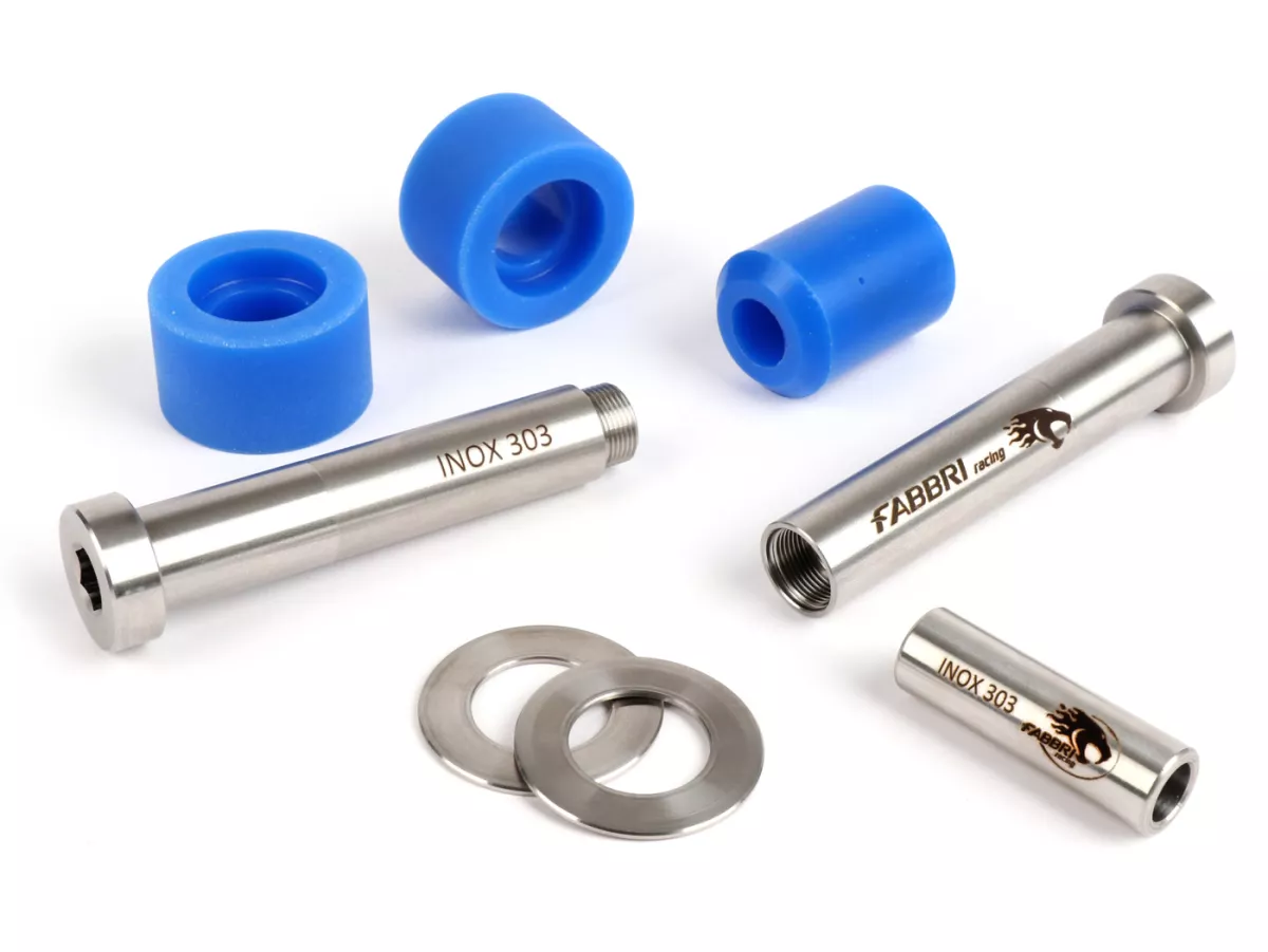 Silentblock motor -FABBRI RACING blauw, roestvrij staal/polyurethaan, 60 sha (Shore) voor Quattrini C1, C2 motorhuizen- Vespa V50, V90, SS50, SS90, PV125, ET3, PK S, PK XL