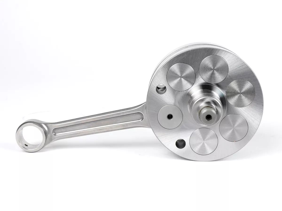Krukas -FABBRI RACING (drijfstangprimatist) M200 (voor Quattrini motorkoffer C200, wangen=Ø91mm) - volle wang 56,5mm slag, 116mm drijfstang- Vespa PK125 XL2, PK125 ETS (Ø 24mm conus)