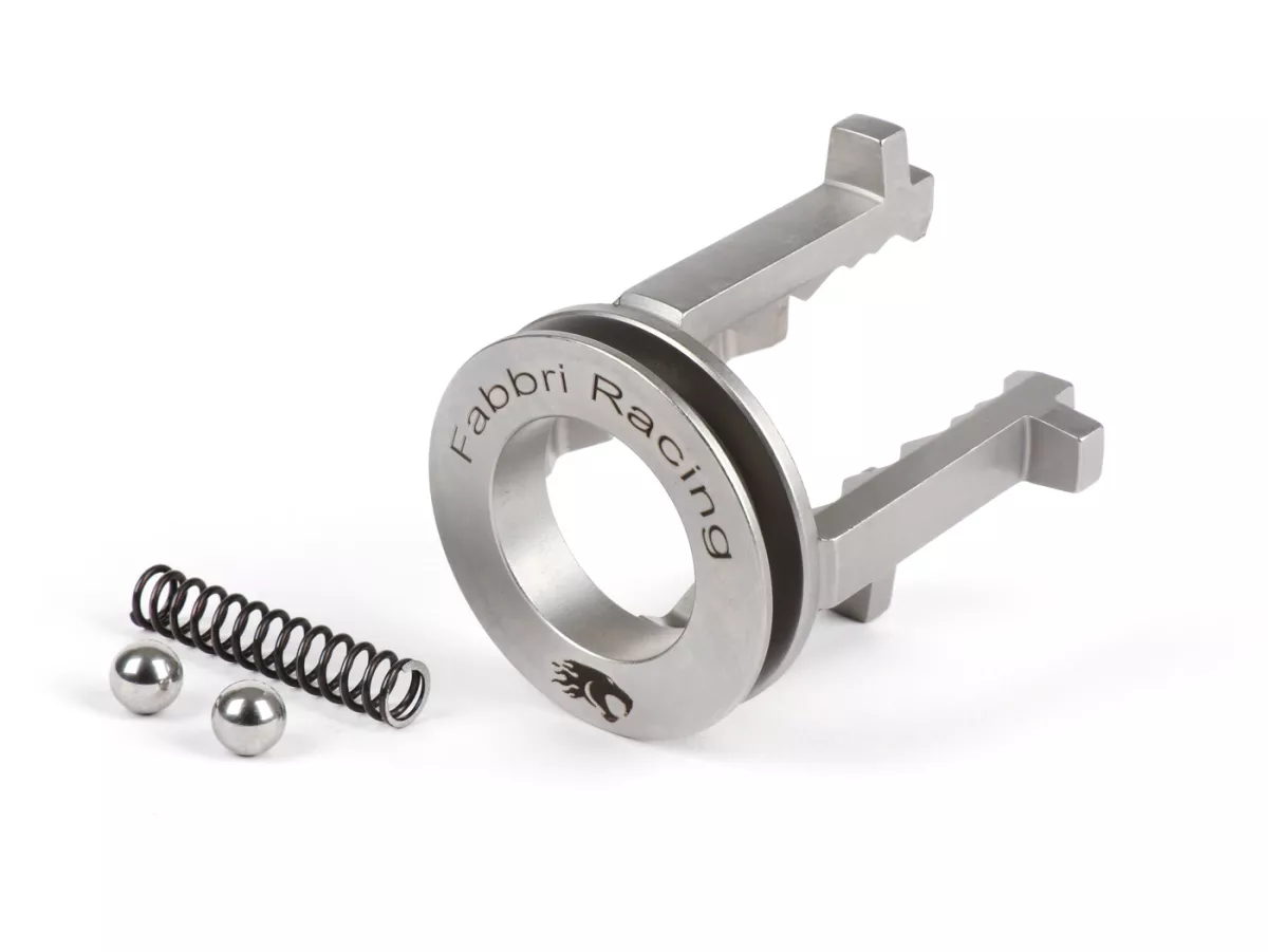 Gear selector incl. reinforced shift spring and balls -FABBRI RACING- 4 speed, H=50mm, VESPA PK50, PK80, PK125, V50 (V5A1T since no. 69444), Special (V5B3T since no. 94315), Elestart (V5B4T since no. 1514), PV125 (VMA2T since no. 150203), ET3 (VMB1T
