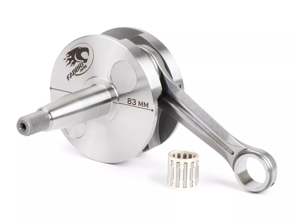 Vilebrequin -FABBRI RACING (bielle de Primatist, pour clapet, Ø83mm, s'adapte sans usinage) cercle complet, course 51mm, bielle 97mm - Arbre de conversion Vespa PK50 XL/XL2 en 125cc (cône Ø 20mm)