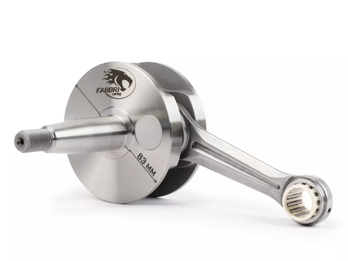 Vilebrequin -FABBRI RACING (bielle de Primatist, pour clapet, Ø83mm, s'adapte sans usinage) cercle complet, course 51mm, bielle 97mm - Arbre de conversion Vespa PK50 XL/XL2 en 125cc (cône Ø 20mm)