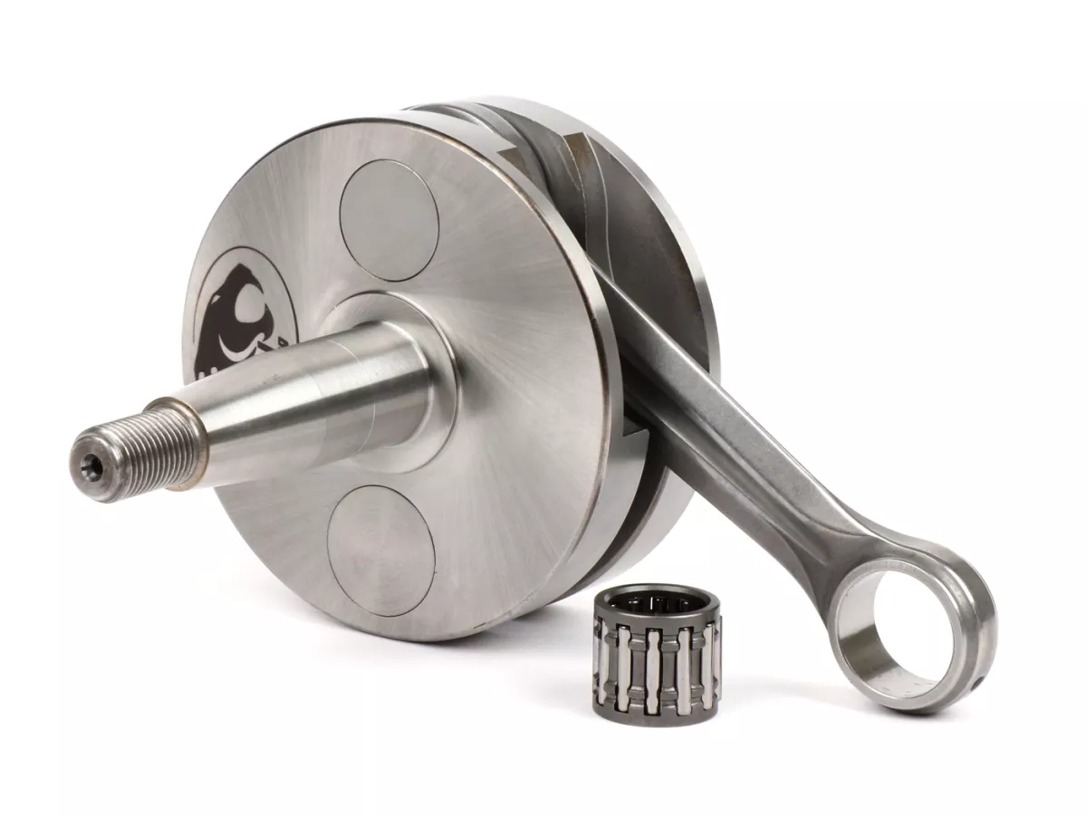 Crankshaft -FABBRI RACING (con rod by Primatist, for reed valve intake) full circle web (Ø87mm, engine casing must be machined), 51mm stroke, 97mm conrod- conversion Vespa PK50 XL/XL2 to 125cc (Ø=20mm cone)