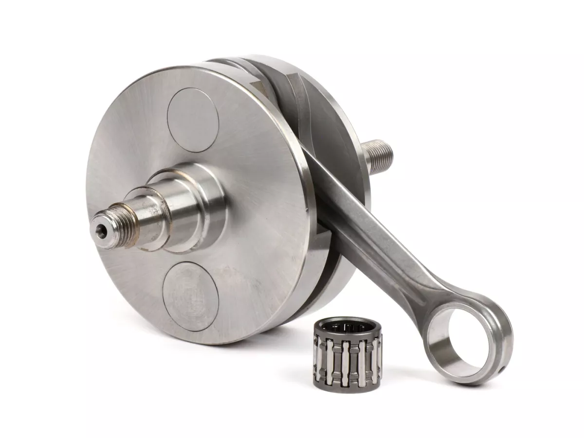 Crankshaft -FABBRI RACING (con rod by Primatist, for reed valve intake) full circle web (Ø87mm, engine casing must be machined), 51mm stroke, 97mm conrod- conversion Vespa PK50 XL/XL2 to 125cc (Ø=20mm cone)