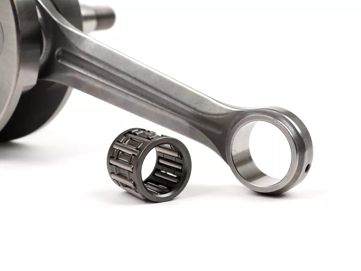Crankshaft -FABBRI RACING (con rod by Primatist, for reed valve intake) full circle web (Ø87mm, engine casing must be machined), 51mm stroke, 97mm conrod- conversion Vespa PK50 XL/XL2 to 125cc (Ø=20mm cone)