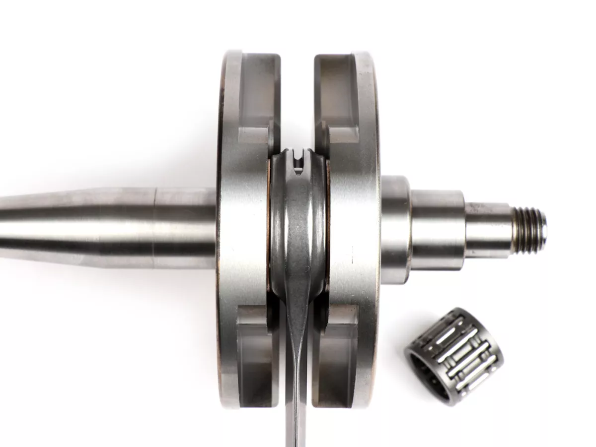 Crankshaft -FABBRI RACING (con rod by Primatist, for reed valve intake) full circle web (Ø87mm, engine casing must be machined), 51mm stroke, 97mm conrod- conversion Vespa PK50 XL/XL2 to 125cc (Ø=20mm cone)