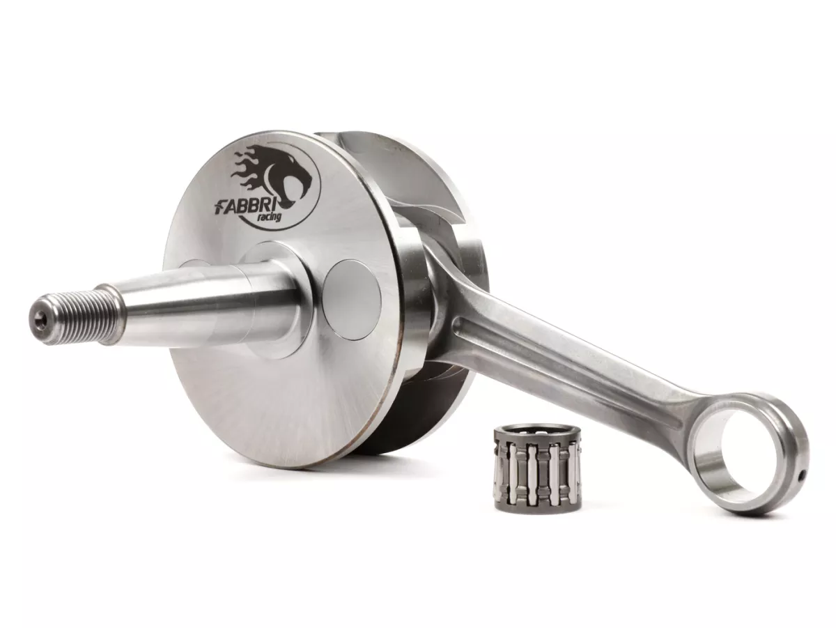 Crankshaft -FABBRI RACING (con rod by Primatist, for reed valve intake) full circle web (Ø87mm, engine casing must be machined), 51mm stroke, 97mm conrod- conversion Vespa PK50 XL/XL2 to 125cc (Ø=20mm cone)