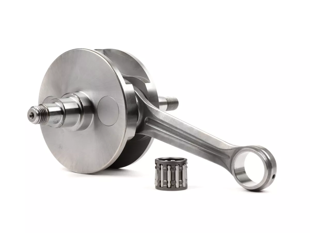 Crankshaft -FABBRI RACING (con rod by Primatist, for reed valve intake) full circle web (Ø87mm, engine casing must be machined), 51mm stroke, 97mm conrod- conversion Vespa PK50 XL/XL2 to 125cc (Ø=20mm cone)