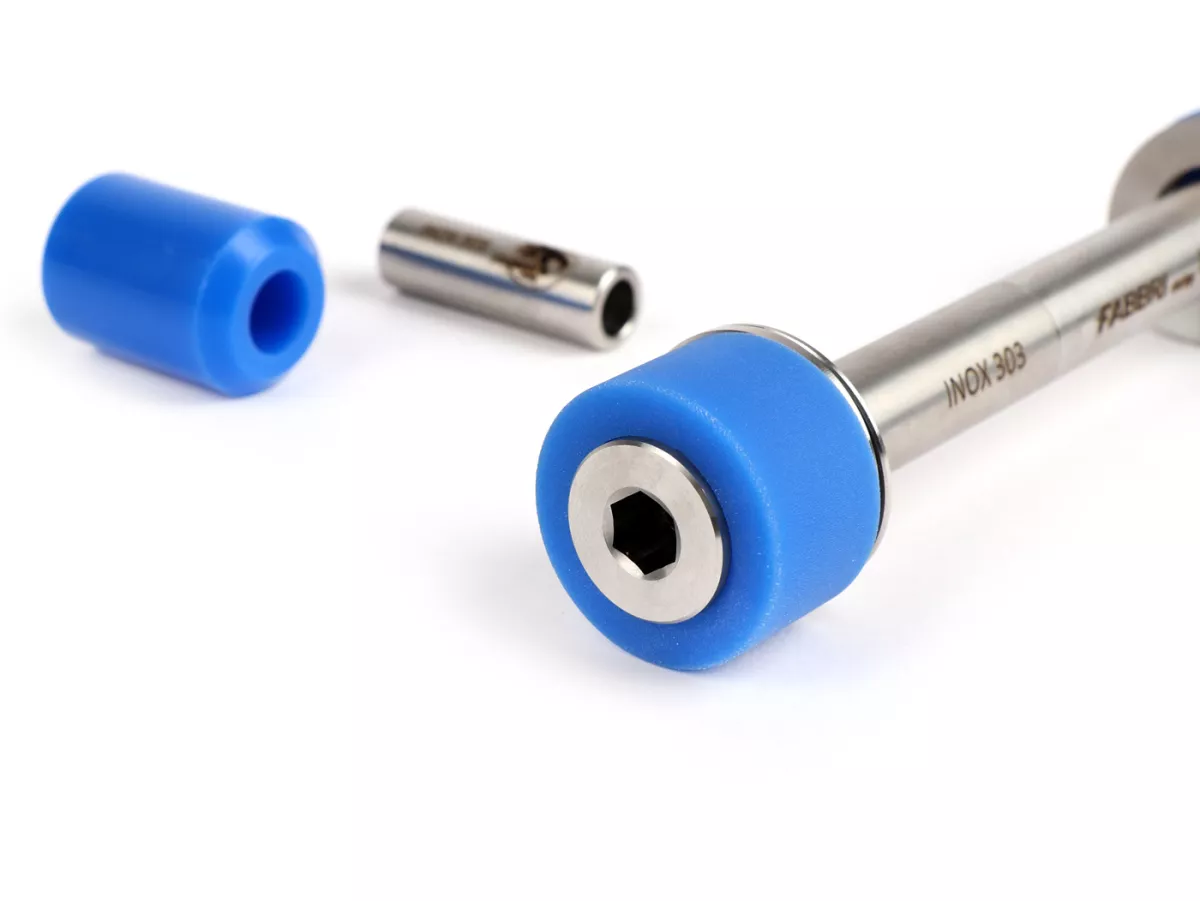 Silentblock motor -FABBRI RACING Blauw, roestvrij staal/polyurethaan, 60 sha (Shore) voor motorkoffer Piaggio voor Vespa V50, V90, SS50, SS90, PV125, ET3, PK S, PK XL