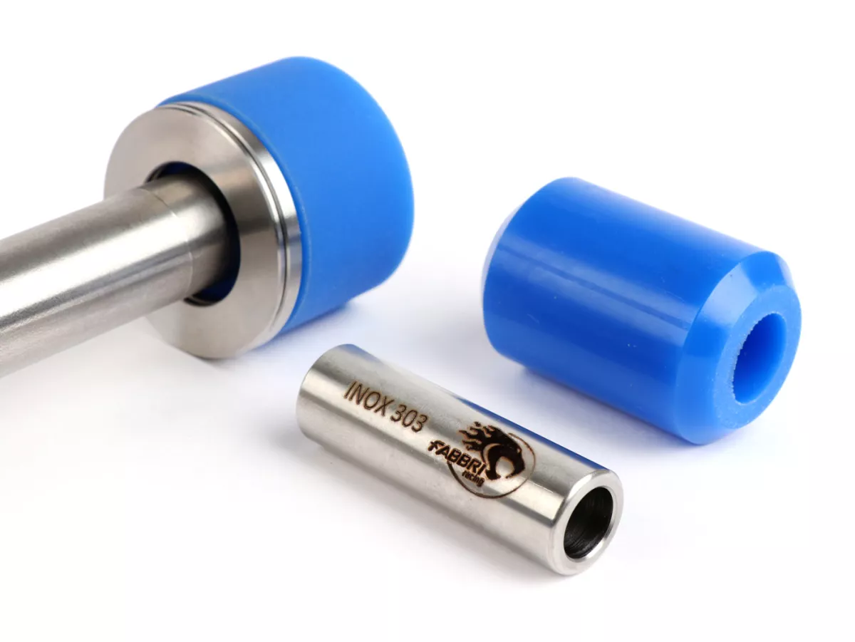Silentblock motor -FABBRI RACING Blauw, roestvrij staal/polyurethaan, 60 sha (Shore) voor motorkoffer Piaggio voor Vespa V50, V90, SS50, SS90, PV125, ET3, PK S, PK XL