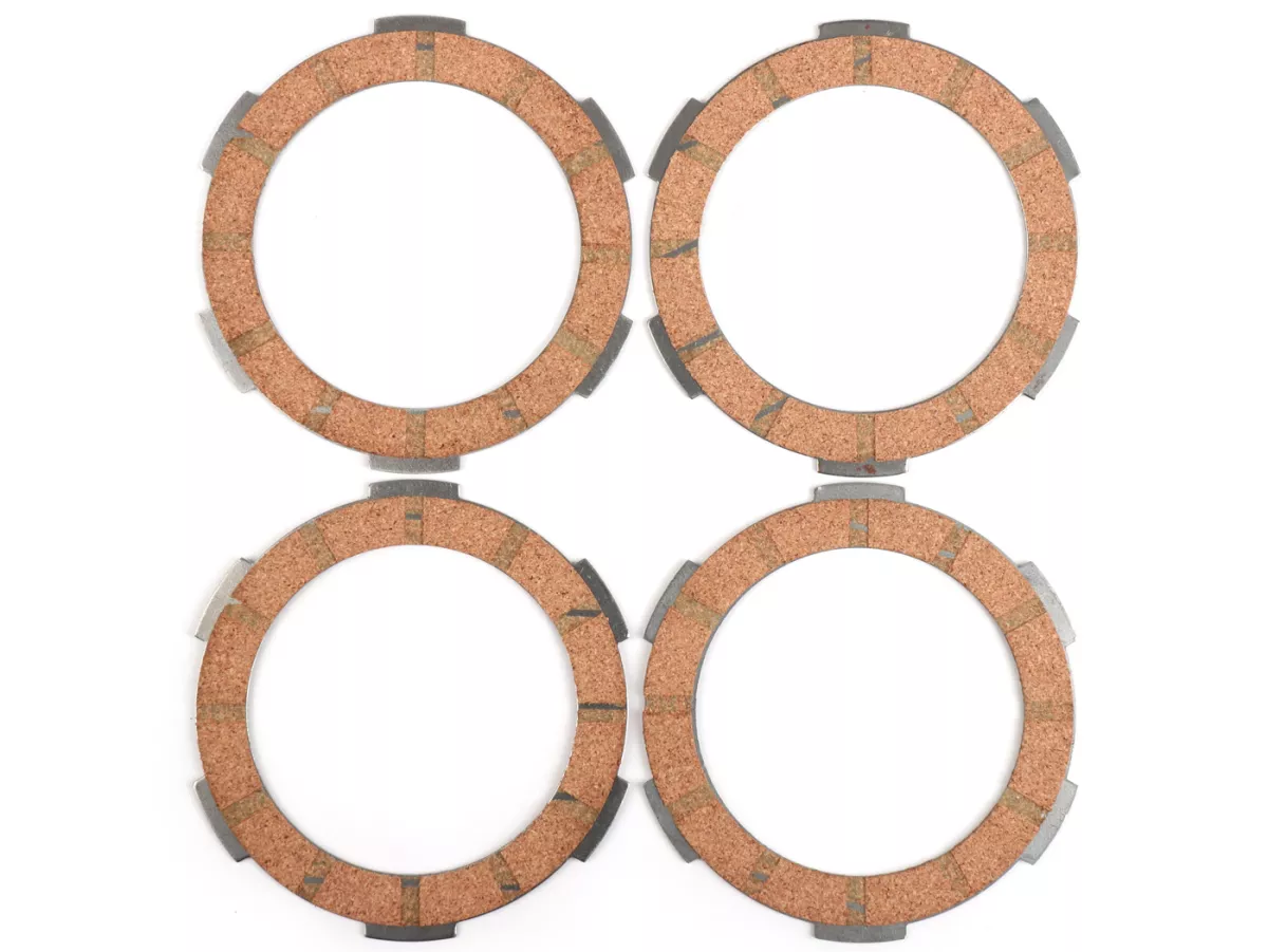 Clutch friction plate set incl. steel plates -FABBRI RACING FB24 (cork pads + steel discs)- Vespa Smallframe V50, V90, SS50, SS90, PV125, ET3, PK50, PK80, PK50 S, PK80 S, PK125 S, PK50 XL, PK125 XL, ETS, PK50 HP, PK50 SS  - 4 friction plates