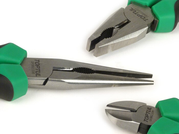 Pliers set -TOPTUL- Combination pliers, Diagonal cutting pliers, Mechanics’ Pliers - 3 pcs