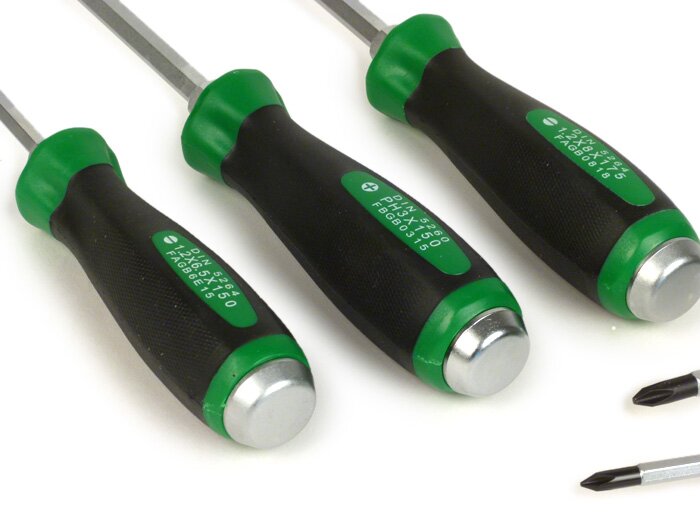 Obeng - Set obeng -TOPTUL Go-Thru- Berlubang: 5,5 mm, 6,5 mm, 8 mm - Phillips: PH1, PH2, PH3 - 6 buah