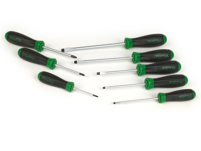 Obeng - Set obeng -TOPTUL- Berlubang: 3,5 mm, 4,0 mm, 5,5 mm, 6,5 mm, 8 mm - Phillips: PH0, PH1, PH2 - 8 buah