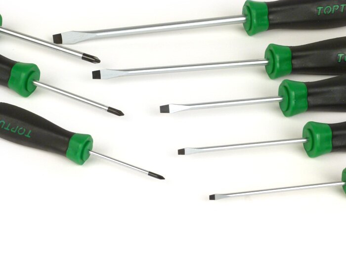 Obeng - Set obeng -TOPTUL- Berlubang: 3,5 mm, 4,0 mm, 5,5 mm, 6,5 mm, 8 mm - Phillips: PH0, PH1, PH2 - 8 buah