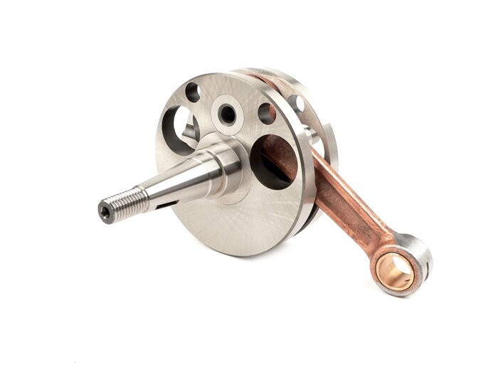 Cigüeñal carrera larga -TAMENI Vespa 125/150 VNA1T, VNA2T (1957-1958)- admisión directa, carrillada completa, carrera=57mm, biela=105mm, KoBoØ=15mm (cojinete liso)