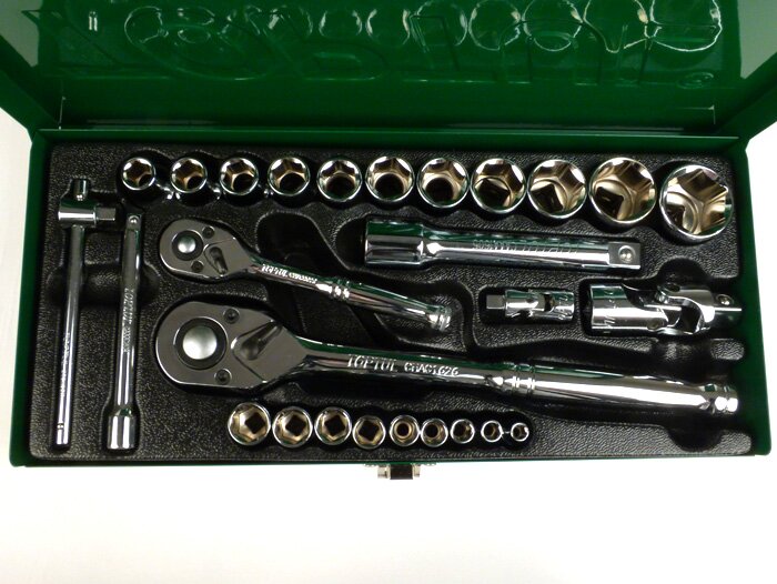 Dopsleutelset (ratelbox) -TOPTUL 1/4 + 1/2- 5mm-27mm - 27 stuks